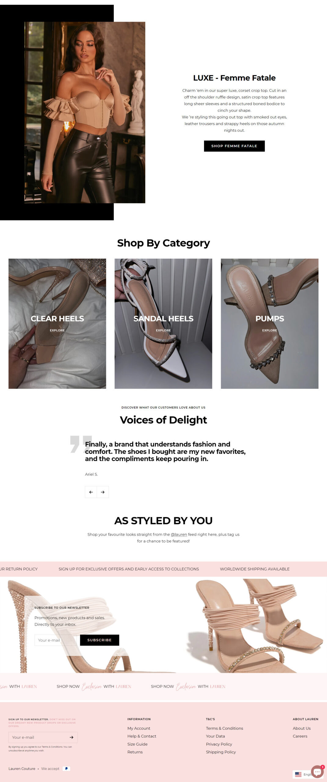 Luxury Ecommerce Store Design showcasing premium Shopify layout with an elegant homepage tailored for high-end fashion products