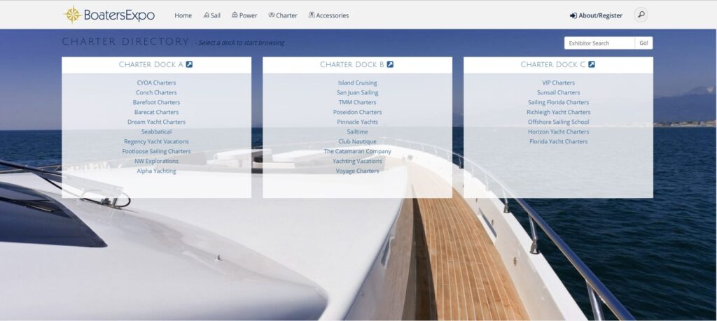 Boat Docks Directory Design - UI Development for Boaters Expo: Custom User Interface Design Enhancing Premium Experience