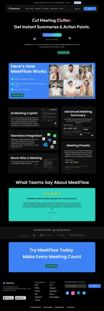SaaS MeetFlow UI UX Design Homepage